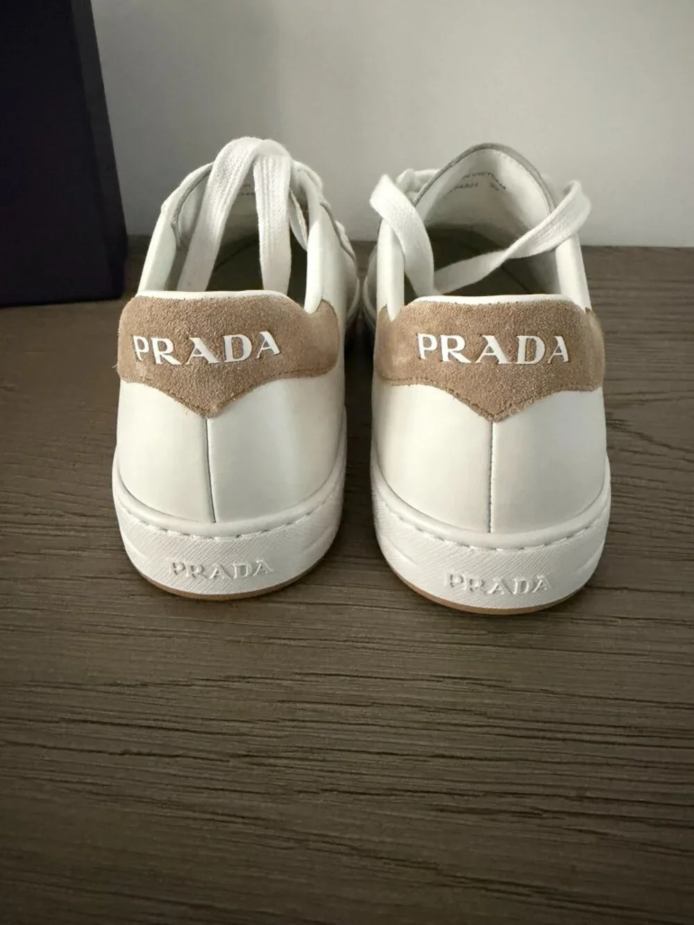 PRADA Calzature Donna Women's White/Tan Sneakers - Size 9 (39) - NEW! - Picture 7 of 14